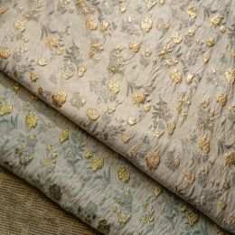 Tissu Jacquard teint en fil de soie doré, 50cm x 140cm, fleur en relief, sac pour robe, printemps et automne, bricolage