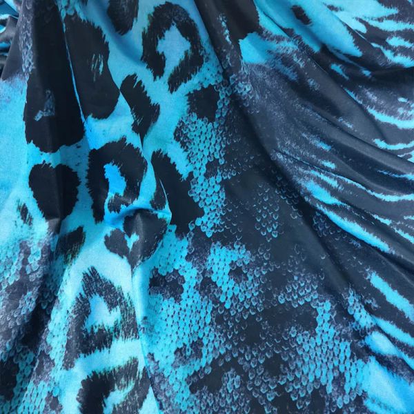 Tissu bon bleu motif serpent maillots de bain tissu imprimé léopard tricoté élastique coton/Spandex tissu bricolage couture maillot de bain/robe