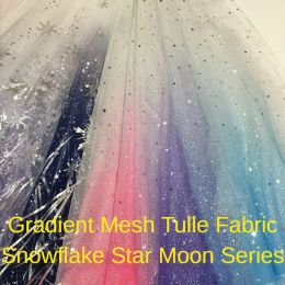 Stoffengradiënt Snowflake Star Tule Fabric bij de meter voor trouwjurken Kleding Hanfu naaien decoratief zacht gaas dunne zomer diy