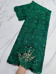 Tissu africain en dentelle de soie et de lait vert, tissu français à paillettes, maille brodée, Tulle, dentelle pour robe de soirée nigériane, 5 mètres