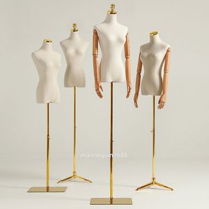Stof Half Body Manikins Modellen High End Luxe Vrouwen Mannequins Vrouwelijke Headless Mannequin Houten Armen met Stand voor Dames Mode Boutique