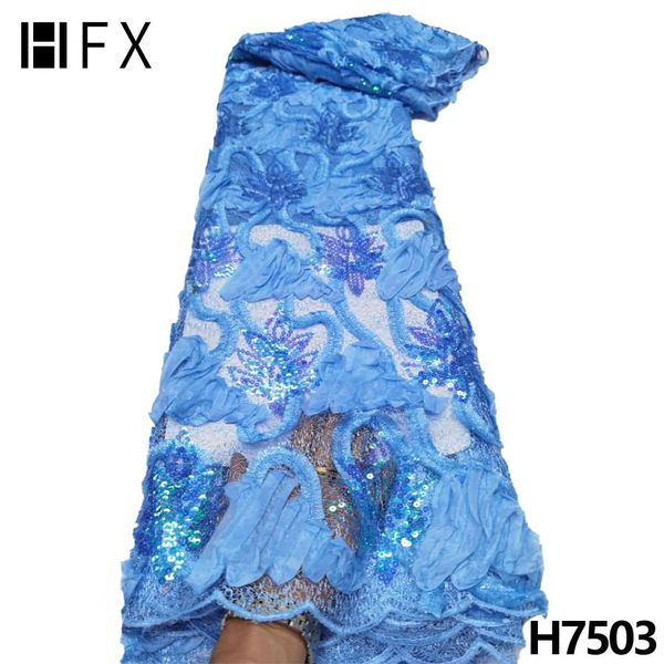 Tela HFX Power tela de encaje de lentejuelas azul mejor precio telas de encaje africano tela de encaje de secuencia nigeriana para costura de boda de fiesta H7503