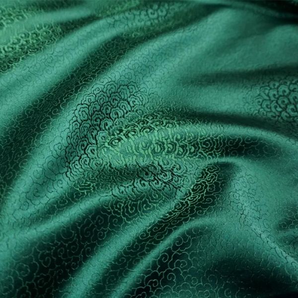 Tela de alta calidad con patrón de viento verde, tela jacquard satinada 3D para abrigo de mujer, vestido de boda, falda, accesorios de costura DIY por metro