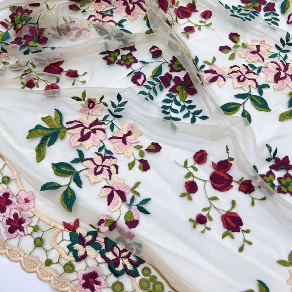 Tissu de haute qualité, fil net chiffré, maille douce, tissu en Tulle et dentelle à fleurs brodées, pour robes de mariée, jupe