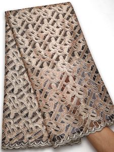 Tissu Africain en dentelle à paillettes de haute qualité, tissu de luxe en maille française, longueur 5 mètres, pour robe de soirée de mariage, couture A2620, 2021