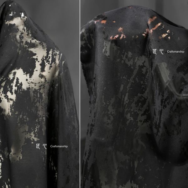 Tissu Jacquard noir translucide, léger, Texture transparente, pour robe, tissu de styliste, bricolage, matériel de couture pour Apaprel