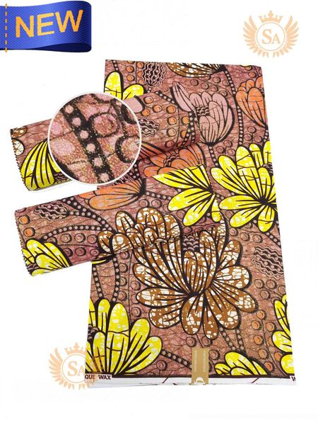 Tissu Nouveau Grand African Wax Glitter Glam Tissu Coton Ankara Batik Matériel hollandais Pagne super cire pour coudre robe de soirée de mariage