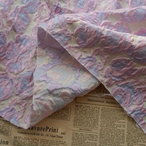 Tissu couleur rose et bleu en relief bulle fleur fil teint tissu jacquard sac de robe pour femme tissu à coudre décoratif par demi-mètre