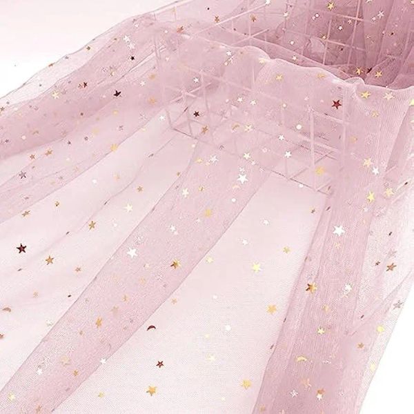 Tela Pink Glitter Tul Tul Tráloga de tela de 10 yardas Star Sequin Tulle Tulle Pleging Fabrá para Tutu Skirts Coser DIY Boda Decoración de bodas