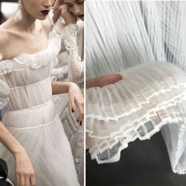 Tissu en maille plissée, tissu doux avec perles pour robe de mariée, vêtements de styliste, vente en gros, matériel de couture pour bricolage