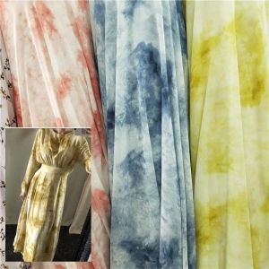 Tissu imprimé en mousseline de soie, dégradé au mètre, pour travaux d'aiguille, robes, écharpe, accessoires de bricolage, tissu à coudre, Texture granuleuse, rose doux, bleu