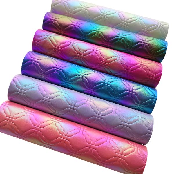 Tela Arco Iris iridiscente en relieve acolchado PU Tela de cuero sintético hoja para hacer zapatos/bolsos/monedero/funda/sofá/artesanía/costura decorativa