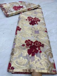 Stof rood en goud brokaat kant stof 5 yards vergulden damast jacquard stof 2023 voor het naaien van vintage jurk Afrikaanse organza stof