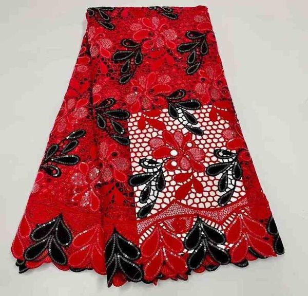 Tela Rojo Negro Guipur Lentejuelas Cordón Cordón Tela de sastre europea Diseño Asoebi para materiales de costura de vestido de novia J22090982329049549030