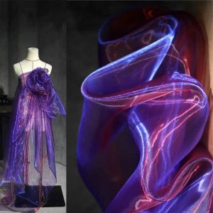 Tissu en filet d'organza de gaze irisé brillant, pour la couture, l'expansion et la contraction de robes, fabrication de tissus de 150cm de large au mètre