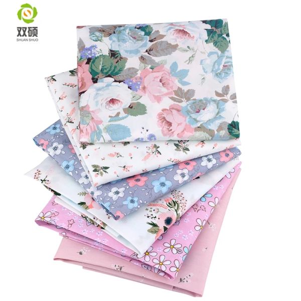 Tissu Shuanshuo série florale textiles en coton sergé pour tissu patchwork, bricolage couture quilting gros quarts matériel pour BabyChil 6 pièces
