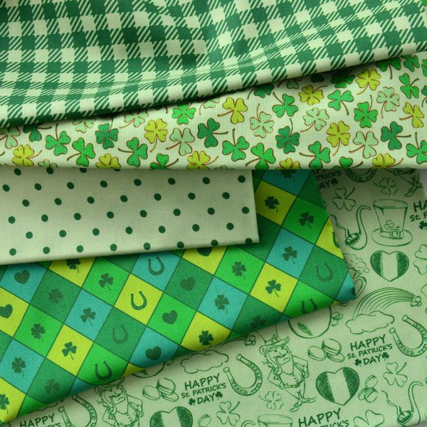 Tissu ST Patricks Day Tissu Vert Trèfle à Quatre Feuilles Coton pour Couture DIY Fait à la Main par Demi-Mètre 230613