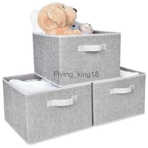 Bacs de rangement en tissu avec poignée, boîtes de rangement pliables pour étagère de placard, paquet de 3 gris, grand 12,4 