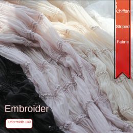 Tissu extensible broderie en mousseline de mousseline rayée Tissu par le mètre pour habillage de jupe couture 3D Hortensea tissu plissé en tulle élastique plissé