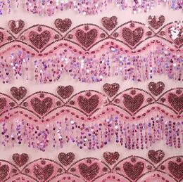 Tissu gland paillettes broderie fleurs en forme de coeur dentelle tissu scène Costumes danse du ventre robe latine accessoires de mariage