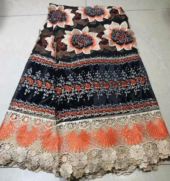 Tela superior de encaje de red suizo, bordado de flores de terciopelo con diamantes de imitación, 5 yardas, guipur africano, Tissu Afriain para fiesta 11495663