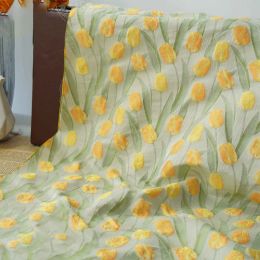 Tissu Jacquard teint en fil de fleur de tulipe, 50cm x 160cm, pour robe élégante pour femmes, bricolage, printemps et automne