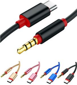 Tissu Type C câble aux USB TypeC mâle à 35mm Jack mâle adaptateur Audio AUX de voiture câble USBC pour haut-parleur de voiture pour Samsung Letv Huaw6871728