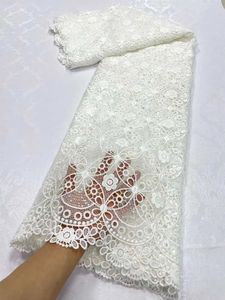Tela Tela de encaje de cordón de guipur blanco de alta calidad con lentejuelas Cordón de guipur africano para coser vestidos de fiesta de noche de lujo 231129