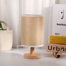 Stof houten basis tafellamp zacht licht oogbescherming atmosfeer houten nachtlamp houten tafel bedlamp