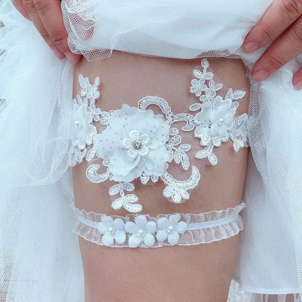 Fabuleux fleurs 3d Lace Bridal Garters Sexy Sexe Perles Perles Garter Mariage Brande Bride Romantique Garter Garter Ring Femme Accessoires