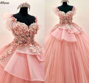 Fabuleux fleurs 3D faites à la main robes de Quinceanera hors de l'épaule jupe en tulle bouffante à plusieurs niveaux robes de bal de princesse longue train grande taille douce 15 16 robe d'anniversaire CL2881