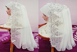 Fabuleux veils de mariée musulmans arabe chic en dentelle appliquée hijab dubaï veille de mariage arabe