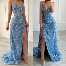 Fabuleuse robe de bal bleu bébé paillettes chérie PromMraire de promotion élégante robe divisée de cuisse pour Ocns spécial robe de soirée