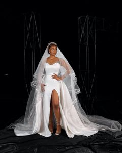 Fabuleuse robe sirène en perles fendue sur le côté avec robes De mariée détachables, grande taille, en Satin africain, 326 326
