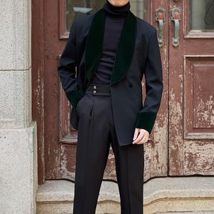 Fabuleux noir Double boutonnage mariage Tuxedos vert velours châle revers hommes costume coupe ajustée 2 pièces quotidien Blazer et pantalon