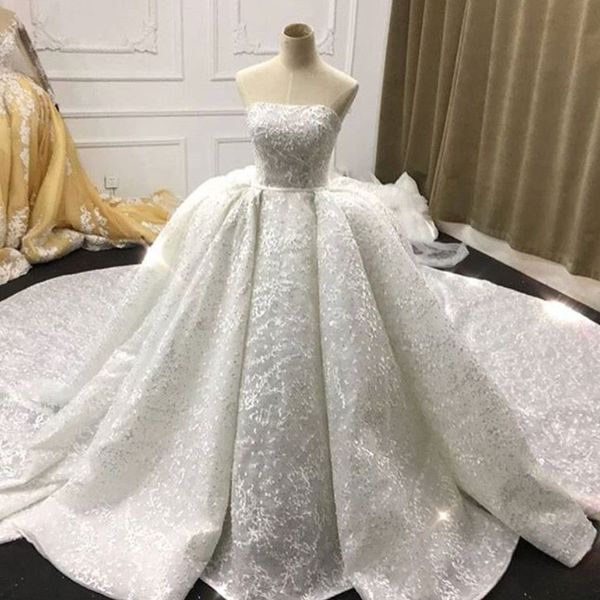 Fabuleuse robe de mariée en dentelle, robe de mariée Sexy simple sans bretelles, sans manches, magnifique robe de mariée princesse de Dubaï