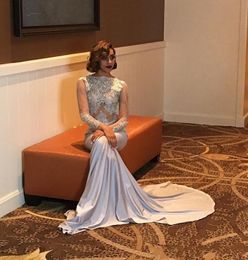 Fabulous Mermaid Long Prom Dresses 2019 Sheer Lange Mouwen Applique Kant Prom-jurken Zien door Avond Feestjurken Bateau Hals Custom Made