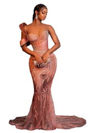 Fabuleuse sirène orange ASO EBI robes de soirée africaines sexy une épaule appliques perles paillettes femmes luxueuses occasion robes de bal