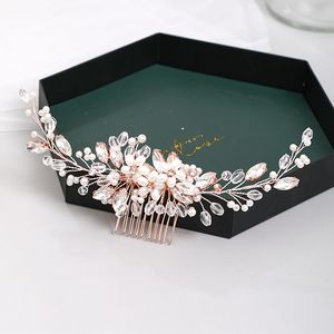 Fabuleux Coiffes De Mariage En Or Rose Peigne À Cheveux Fleur Diadème À La Main Perle Strass Coiffe De Bal De Mariée Femmes Bijoux Accesso216P