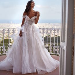 Fabuleux Volants Hors Épaule Robe De Bal De Mariage Robes De Mariée Tiere Avec Dentelle Appliques Robe De Mariée Puffy Jupe Robe De Mariee Pour Les Femmes