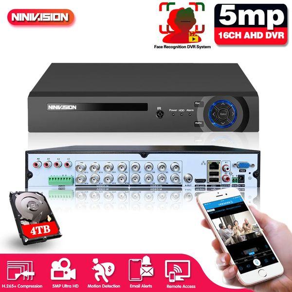 Face 16 canaux AHD DVR 16CH 1080P 5MP 2592*11944 enregistreur vidéo numérique hybride DVR NVR HVR 6 en 1 système de sécurité d'alarme 240219