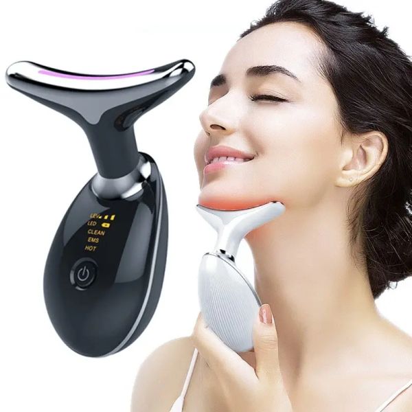 Machine de levage du visage et du cou Anti-âge EMS Vibration de la chaleur Masseur raffermissant Réduire le dispositif anti-rides du double menton de couleur blanche ou noire