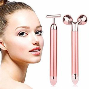 Gezichtsverzorging Apparaten 24K Gold Beauty Bar Gezicht Massager Elektrische Vibrerende Rozenkwarts 3D Roller Face Lifting Body Gua Sha Jade Roller 230607