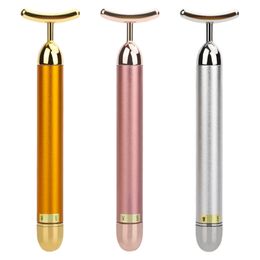 Dispositivos para el cuidado de la cara 24k Golden Roller Masajeador en forma de T Vibrante Lifting facial Energy Beauty Bar Dispositivo de masaje para la piel del cuerpo Herramientas para el cuidado de la cara 230607