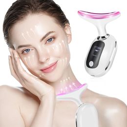 Dispositifs de soins du visage 3 couleurs LED Pon thérapie masseur de cou outil de levage chauffage peau serrer réduire le double menton anti-rides supprimer le dispositif 231115