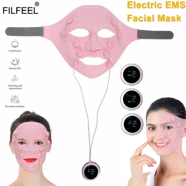 Dispositifs de soins du visage Masque en silicone 3D électrique EMS Vibration V Masseur de visage Anti-rides Aimant Massage Lifting du visage Minceur Machine de beauté 230927