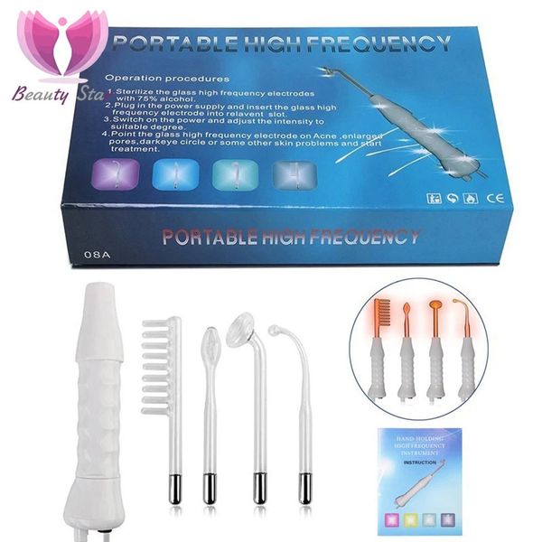 Dispositifs de soins faciaux 4 à 1 high fréquence Machine électrode électrode portable baguette acné revirement rinçage tubes de culture tubes cutanés Spa 231130