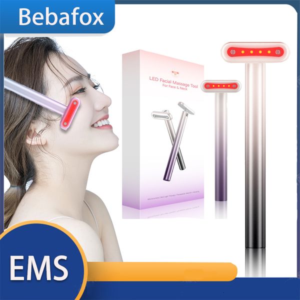 Dispositifs de soins du visage 4 en 1 microcourant EMS rouge lumière fondu ligne des yeux magique LED cercle foncé baguette thérapie dispositif de beauté infrarouge outil de soins de la peau 230920