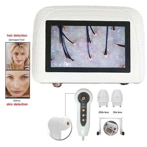 Dispositivos de cuidado facial 50X200X HD Microscopio digital Detector de folículo piloso Máquina de diagnóstico del cuero cabelludo Escáner de análisis de piel LCD recargable de 5 pulgadas 231021