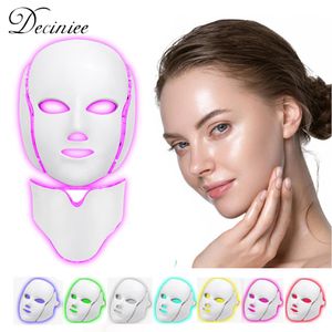 Dispositivos para el cuidado de la cara Máscara LED de 7 colores con tratamiento para el cuello Belleza Anti acné Coreano Pon Terapia Blanquear la máquina de rejuvenecimiento de la piel 230617